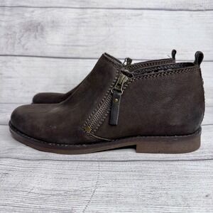 Hush Puppies Mazin Cayto Brown Leather Side Zip Ankle Boots Womens 9.5 Wide
